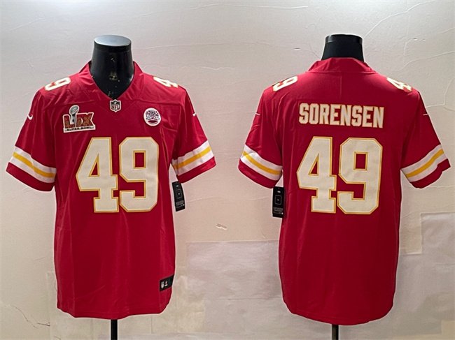 Red Kansas City Chiefs #49 Daniel Sorensen 2025 Super Bowl LIX Patch Vapor Untouchable Limited Stitched Football Jersey - KCJ95