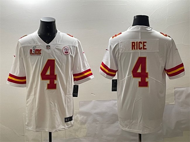 White Kansas City Chiefs #4 Rashee Rice 2025 Super Bowl LIX Patch Vapor Untouchable Limited Stitched Football Jersey - KCJ84