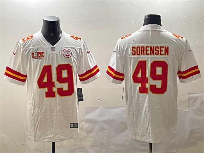 White Kansas City Chiefs #49 Daniel Sorensen 2025 Super Bowl LIX Patch Vapor Untouchable Limited Stitched Football Jersey - KCJ02