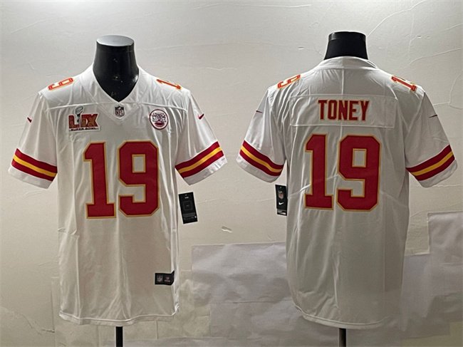 White Kansas City Chiefs #19 Kadarius Toney 2025 Super Bowl LIX Patch Vapor Untouchable Limited Stitched Football Jersey - KCJ76