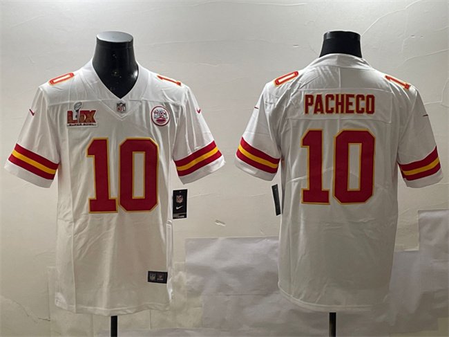 White Kansas City Chiefs #10 Isiah Pacheco 2025 Super Bowl LIX Patch Vapor Untouchable Limited Stitched Football Jersey - KCJ33