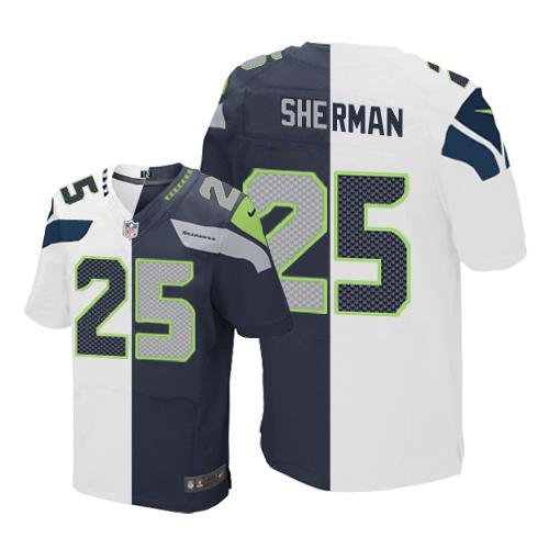 Nike Seahawks #25 Richard Sherman White/Steel Blue Stitched NFL Elite Split Jersey