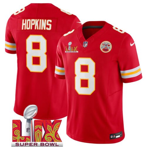 Red Kansas City Chiefs #8 DeAndre Hopkins 2025 Super Bowl LIX Patch F.U.S.E. Vapor Limited Stitched Football Jersey - KCJ72