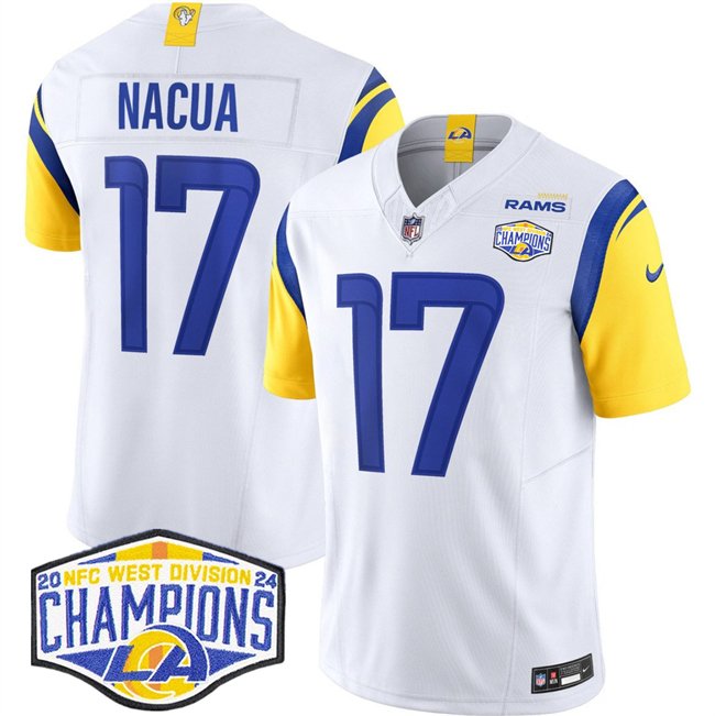 White Los Angeles Rams #17 Puka Nacua 2024 NFC West Champions F.U.S.E. Vapor Untouchable Stitched Football Jersey - LAR337