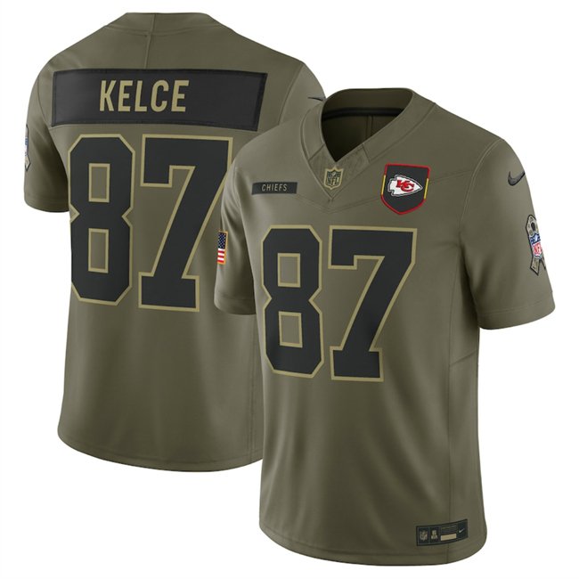Olive Kansas City Chiefs #87 Travis Kelce 2025 F.U.S.E Salute to Service Limited Stitched Football Jersey - KCJ46