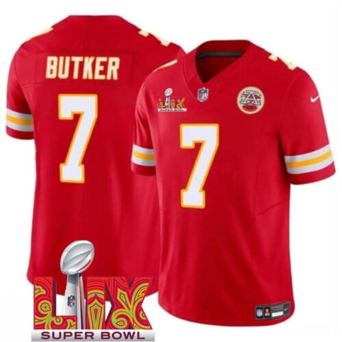 Red Kansas City Chiefs #7 Harrison Butker 2025 Super Bowl LIX Patch F.U.S.E. Vapor Limited Stitched Football Jersey - KCJ74