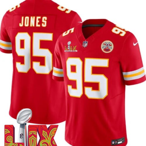 Red Kansas City Chiefs #95 Chris Jones 2025 Super Bowl LIX Patch F.U.S.E. Vapor Limited Stitched Football Jersey - KCJ24
