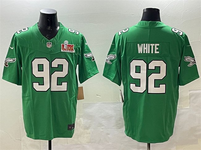 Green Philadelphia Eagles #92 Reggie White 2025 Super Bowl LIX Patch F.U.S.E. Throwback Vapor Untouchable Limited Stitched Football Jersey - PEL137
