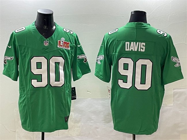 Green Philadelphia Eagles #90 Jordan Davis 2025 Super Bowl LIX Patch F.U.S.E. Throwback Vapor Untouchable Limited Stitched Football Jersey - PEL135