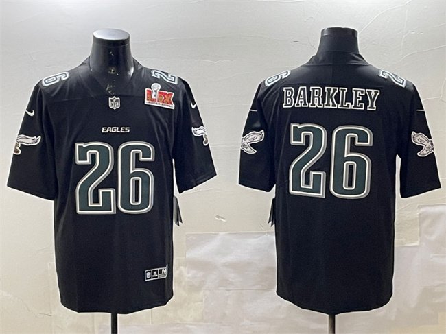 Black Philadelphia Eagles #26 Saquon Barkley 2025 Super Bowl LIX Patch Fashion Vapor Untouchable Limited Stitched Football Jersey - PEL210
