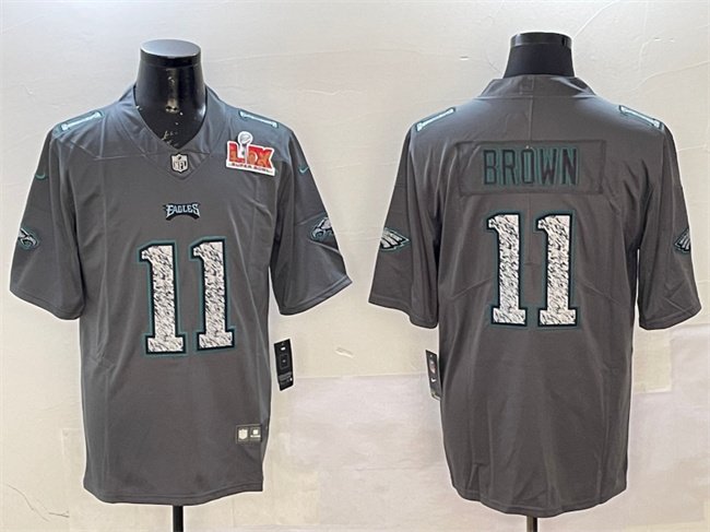 Gray Philadelphia Eagles #11 A.J. Brown 2025 Super Bowl LIX Patch Fashion Vapor Untouchable Limited Stitched Football Jersey - PEL159