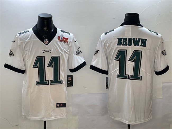 White Philadelphia Eagles #11 A.J. Brown 2025 Super Bowl LIX Patch Vapor Untouchable Limited Stitched Football Jersey - PEL216