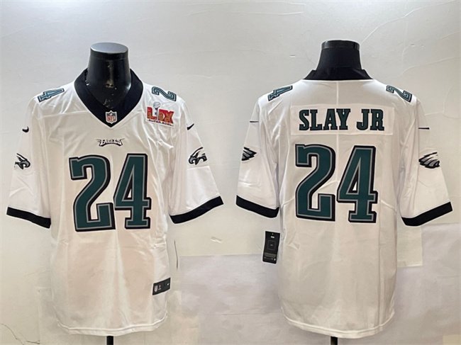 White Philadelphia Eagles #24 Darius Slay Jr. 2025 Super Bowl LIX Patch Vapor Untouchable Limited Stitched Football Jersey - PEL229