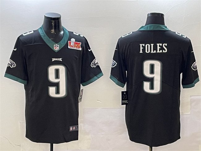 Black Philadelphia Eagles #9 Nick Foles 2025 Super Bowl LIX Patch Vapor Untouchable Limited Stitched Football Jersey - PEL217