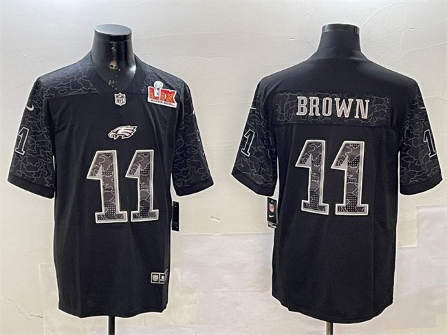Black Philadelphia Eagles #11 A.J. Brown 2025 Super Bowl LIX Patch Reflective Vapor Untouchable Limited Stitched Football Jersey - PEL191