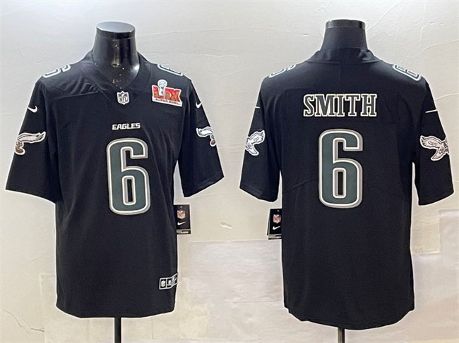Black Philadelphia Eagles #6 DeVonta Smith 2025 Super Bowl LIX Patch Fashion New Vapor Untouchable Limited Stitched Football Jersey - PEL204