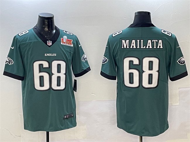 Green Philadelphia Eagles #68 Jordan Mailata 2025 Super Bowl LIX Patch New Vapor Untouchable Limited Stitched Football Jersey - PEL104