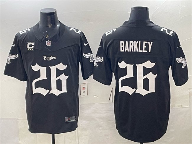 Black Philadelphia Eagles #26 Saquon Barkley 2025 F.U.S.E. 'Gothic Philly Edition' With 3-Star C Patch Vapor Limited Stitched Football Jersey - PEL144