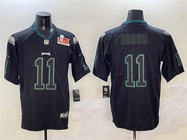 Lights Out Black Philadelphia Eagles #11 A.J. Brown 2025 Super Bowl LIX Patch Color Rush Vapor Untouchable Limited Stitched Football Jersey - PEL39