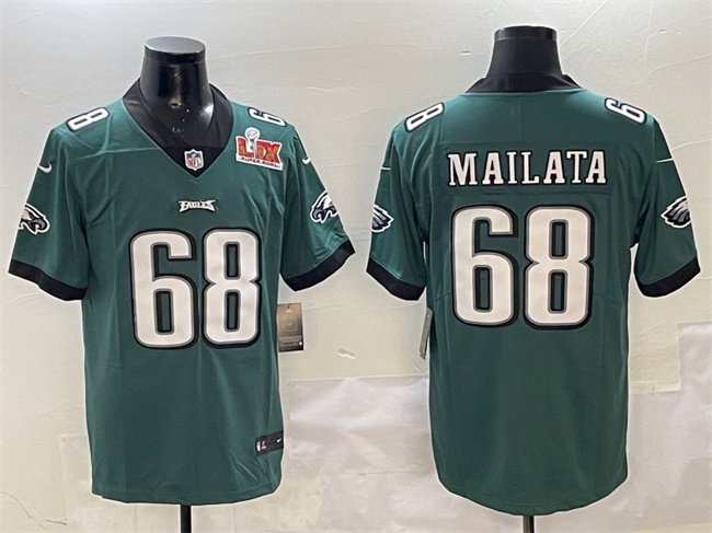 Green Philadelphia Eagles #68 Jordan Mailata 2025 Super Bowl LIX Patch Vapor Untouchable Limited Stitched Football Jersey - PEL245