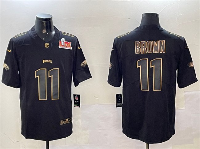 Black/Gold Philadelphia Eagles #11 A. J. Brown 2025 Super Bowl LIX Patch Vapor Untouchable Limited Stitched Football Jersey - PEL214