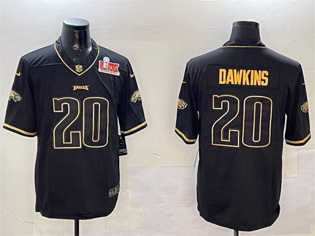 Black/Gold Philadelphia Eagles #20 Brian Dawkins 2025 Super Bowl LIX Patch Salute To Service Vapor Untouchable Limited Stitched Football Jersey - PEL115
