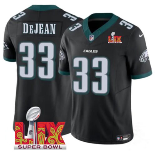 Black Philadelphia Eagles #33 Cooper DeJean 2025 Super Bowl LIX Patch F.U.S.E. Vapor Limited Stitched Football Jersey - PEL138