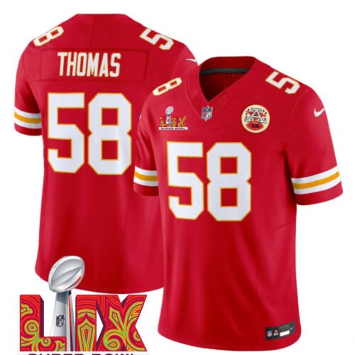 Red Kansas City Chiefs #58 Derrick Thomas 2025 Super Bowl LIX Patch F.U.S.E. Vapor Limited Stitched Football Jersey - KCJ22
