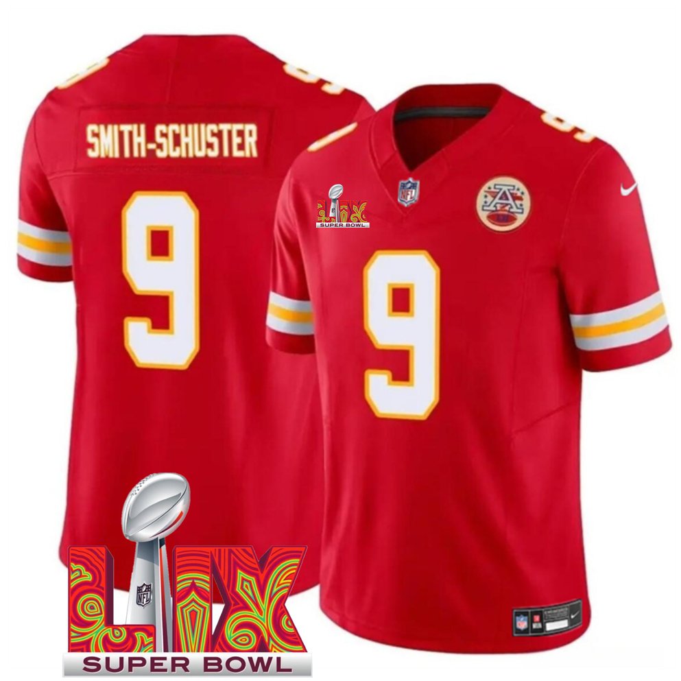 Red Kansas City Chiefs #9 JuJu Smith-Schuster 2025 Super Bowl LIX Patch F.U.S.E. Vapor Limited Stitched Football Jersey - KCJ80