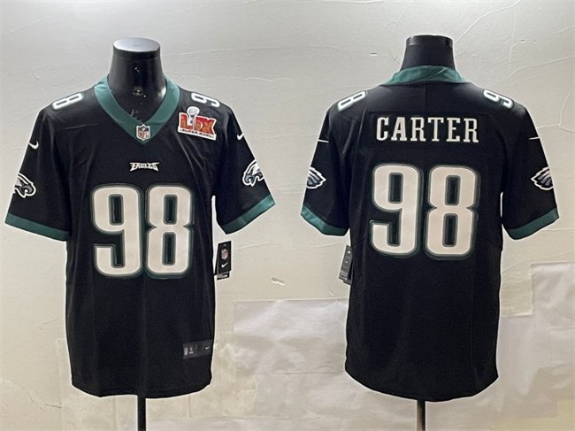 Black Philadelphia Eagles #98 Jalen Carter 2025 Super Bowl LIX Patch Vapor Untouchable Limited Stitched Football Jersey - PEL158