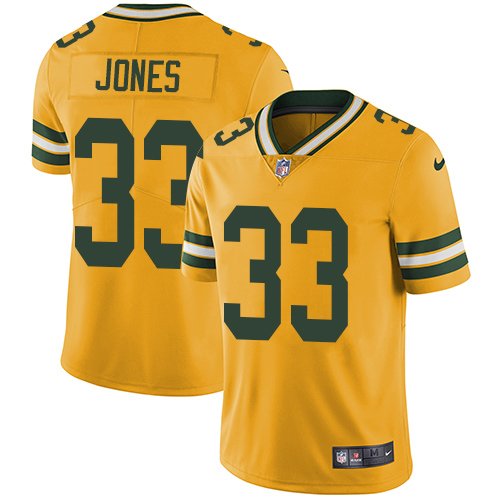 Nike Packers #33 Aaron Jones Yellow Stitched NFL Limited Rush Jersey - GBJ117