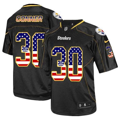 Nike Steelers #30 James Conner Black Stitched NFL Elite USA Flag Fashion Jersey - PSJ101