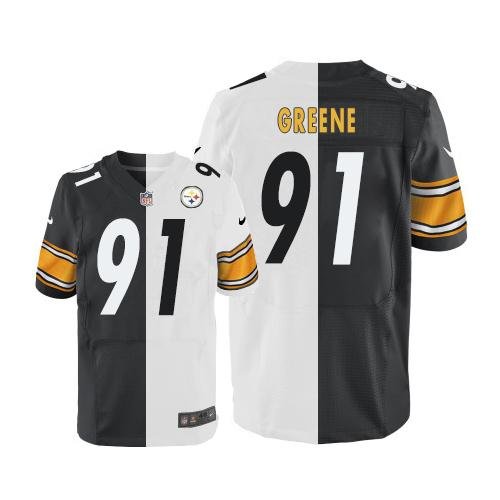 Nike Steelers #91 Kevin Greene White/Black Stitched NFL Elite Split Jersey - PSJ611