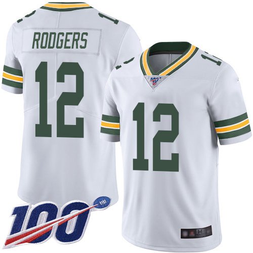 Nike Packers #12 Aaron Rodgers White Stitched NFL 100th Season Vapor Limited Jersey - GBJ68