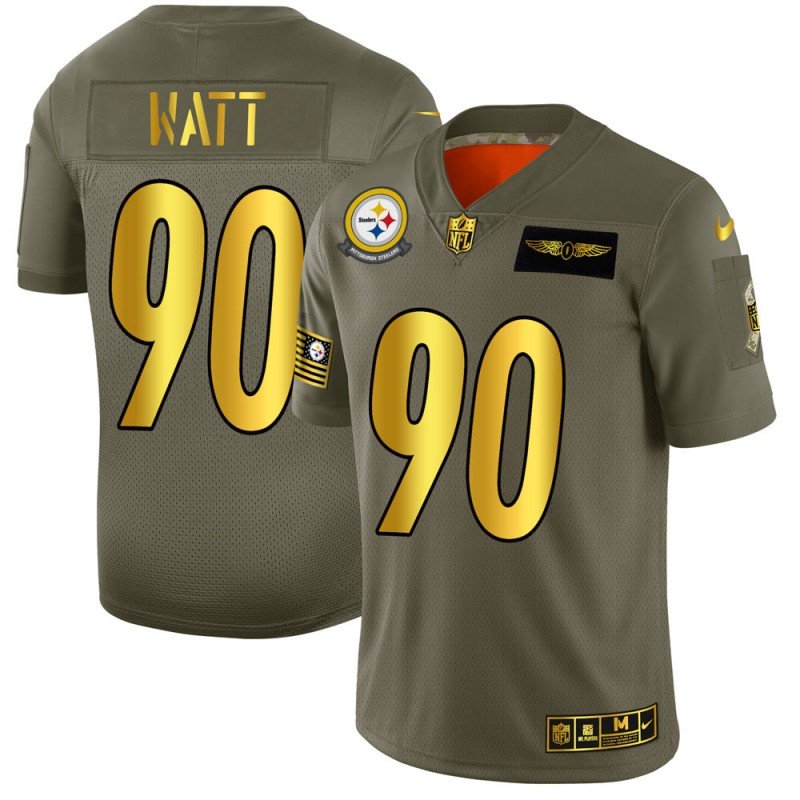 Pittsburgh Steelers #90 T.J. Watt NFL Nike Olive Gold 2019 Salute to Service Limited Jersey - PSJ173