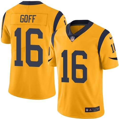 Nike Rams #16 Jared Goff Gold Stitched NFL Limited Rush Jersey - LAR300