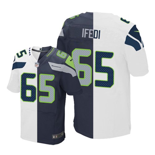 Nike Seahawks #65 Germain Ifedi White/Steel Blue Stitched NFL Elite Split Jersey