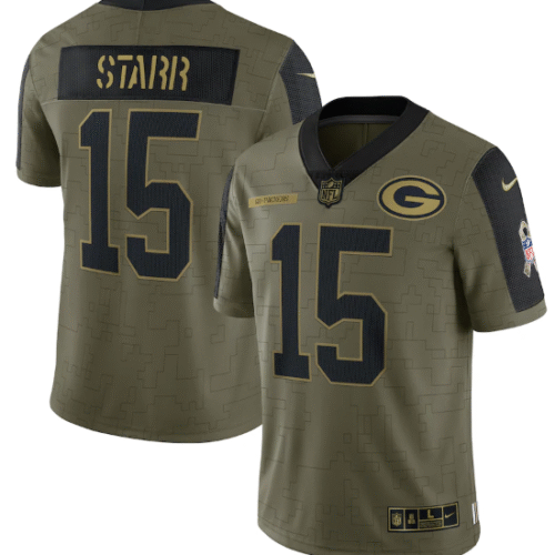 Olive Green Bay Packers #15 Bart Starr 2021 Salute To Service Limited Stitched Jersey - GBJ173