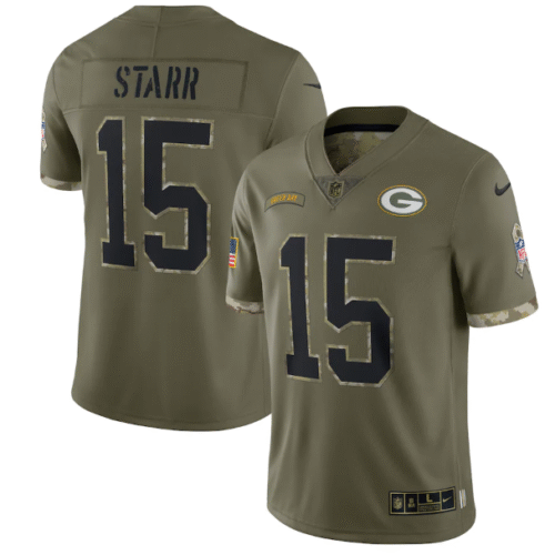 Green Bay Packers #15 Bart Starr Olive 2022 Salute To Service Limited Stitched Jersey - GBJ137