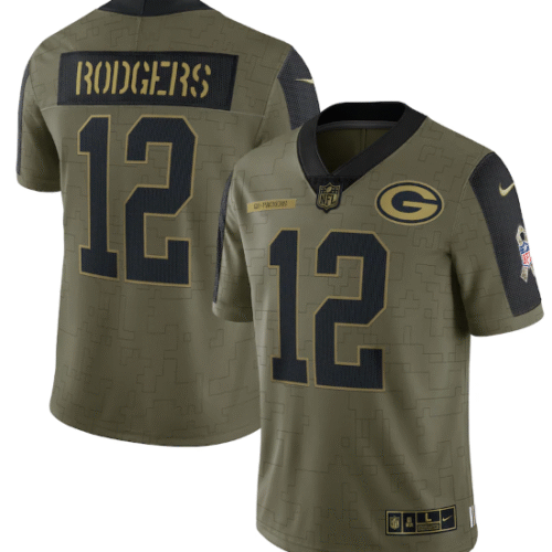 Olive Green Bay Packers #12 Aaron Rodgers 2021 Salute To Service Limited Stitched Jersey - GBJ296