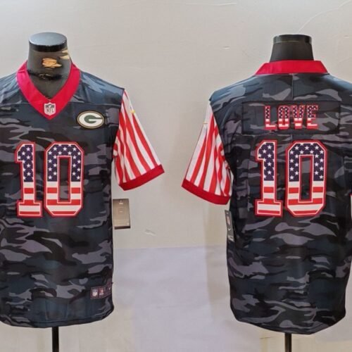 Green Bay Packers #10 Jordan Love Camo USA Flag Limited Stitched Football Jersey - GBJ462