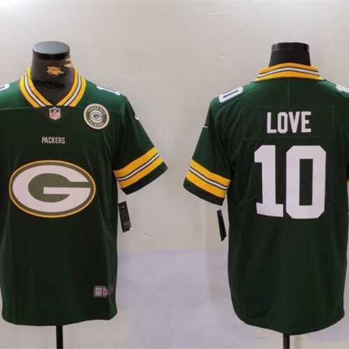 Green Green Bay Packers #10 Jordan Love Big Logo With Patch Vapor Limited Stitched Football Jersey - GBJ254