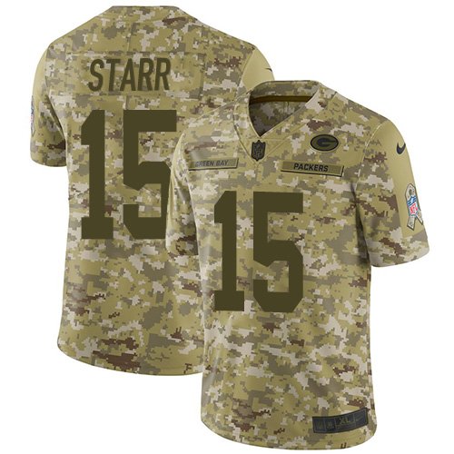 Nike Packers #15 Bart Starr Camo Stitched NFL Limited 2018 Salute To Service Jersey - GBJ144
