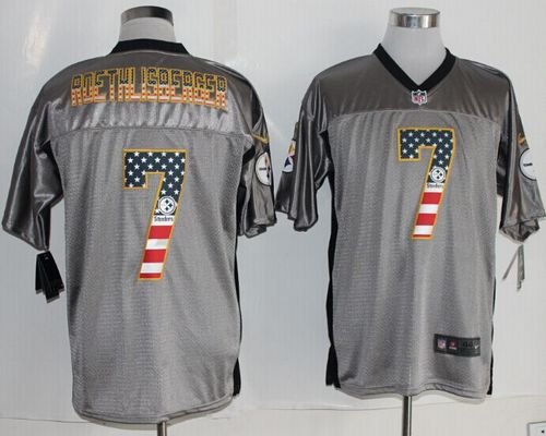 Nike Steelers #7 Ben Roethlisberger Grey Stitched NFL Elite USA Flag Fashion Jersey - PSJ516