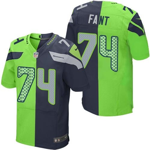 Nike Seahawks #74 George Fant Steel Blue/Green Stitched NFL Elite Split Jersey