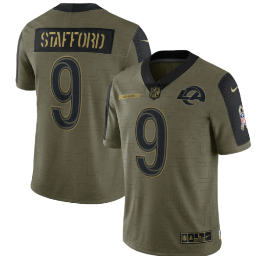 Olive Los Angeles Rams #9 Matthew Stafford 2021 Salute To Service Limited Stitched Jersey - LAR284