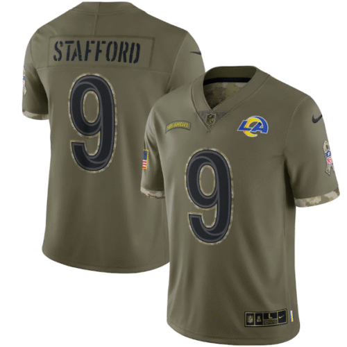 Los Angeles Rams #9 Matthew Stafford Olive 2022 Salute To Service Limited Stitched Jersey - LAR61