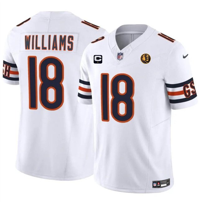 White Chicago Bears #18 Caleb Williams 2024 F.U.S.E. With John Madden Patch And 1-star C Patch Vapor Stitched Football Jersey - CBJ173