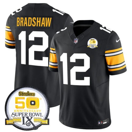 Black Pittsburgh Steelers #12 Terry Bradshaw 2024 F.U.S.E. 50th Anniversary Of Super Bowl IX Vapor Untouchable Limited Stitched Jersey - PSJ794