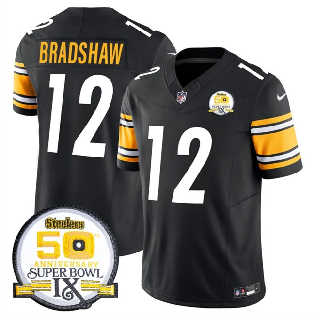 Black Pittsburgh Steelers #12 Terry Bradshaw 2024 F.U.S.E. 50th Anniversary Of Super Bowl IX Alternate Vapor Untouchable Limited Stitched Jersey - PSJ796